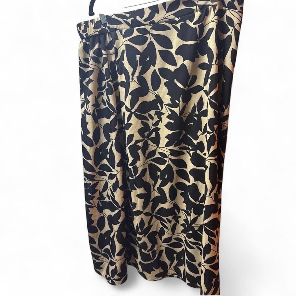 Cream Black Floral Midi Skirt 2XL Side Slit Boho Cottagecore